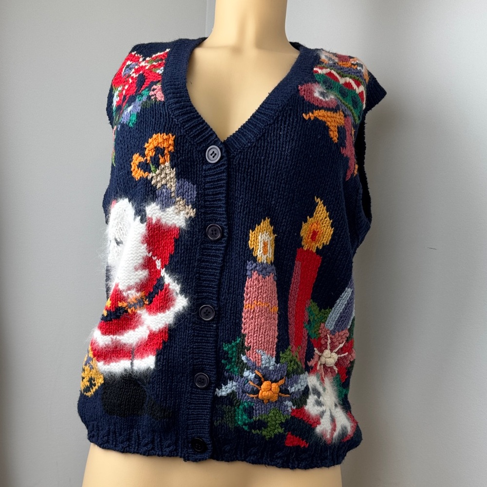 Vintage Cristal Kobe knitted Christmas sweater vest sz M rare - Picture 3 of 11